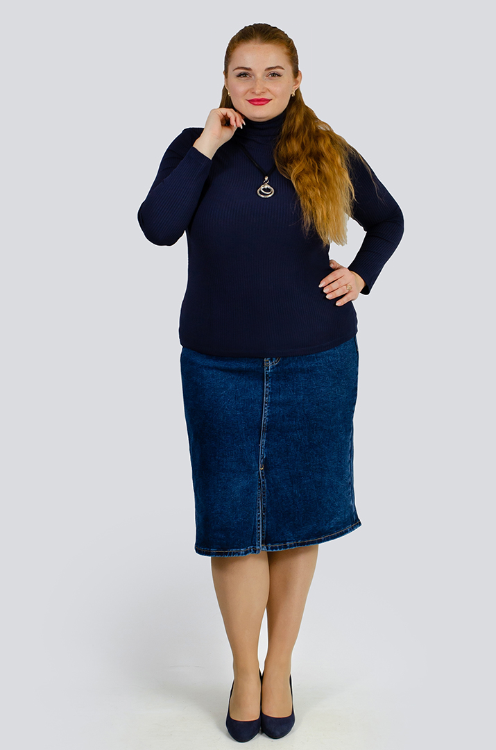 Джинсовая юбка миди с разрезом больших размеров