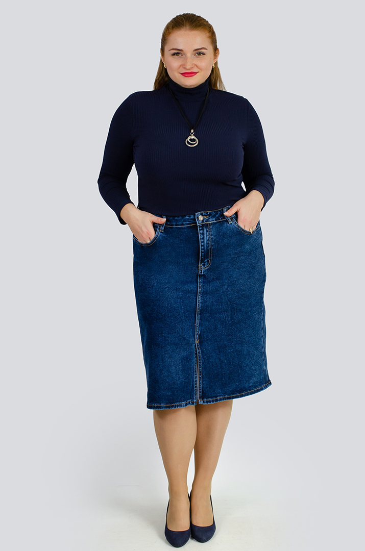 Джинсовая юбка миди с разрезом больших размеров