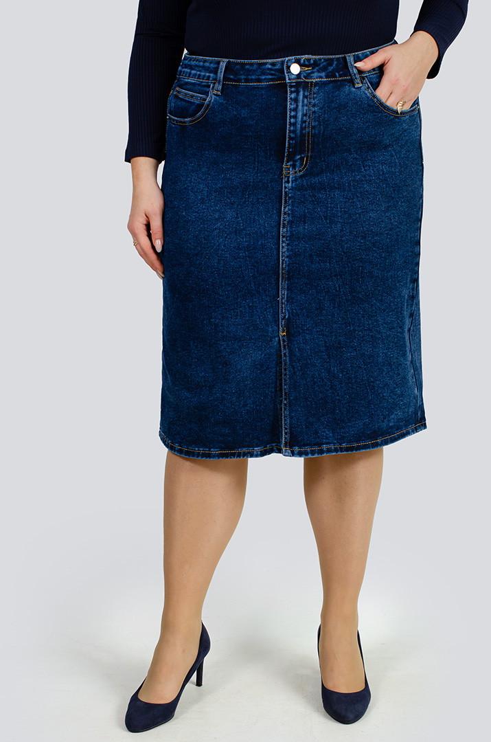Джинсовая юбка миди с разрезом больших размеров