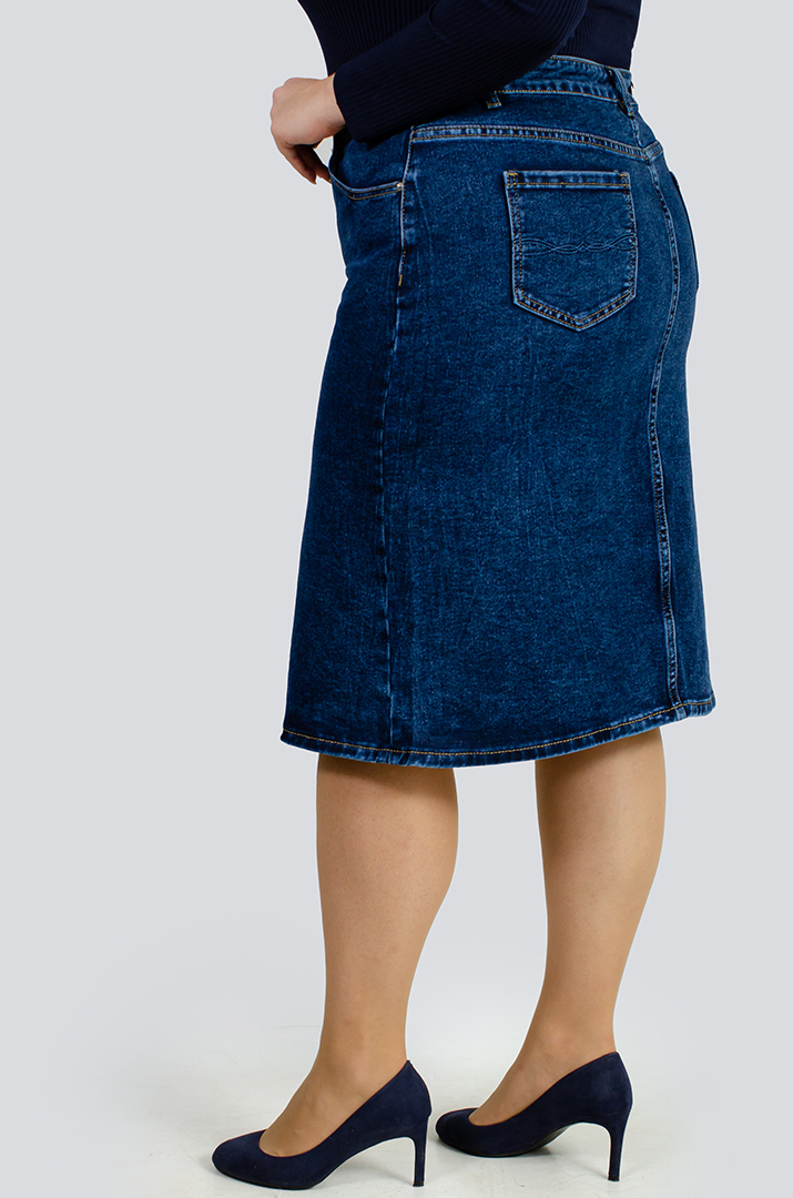 Джинсовая юбка миди с разрезом больших размеров