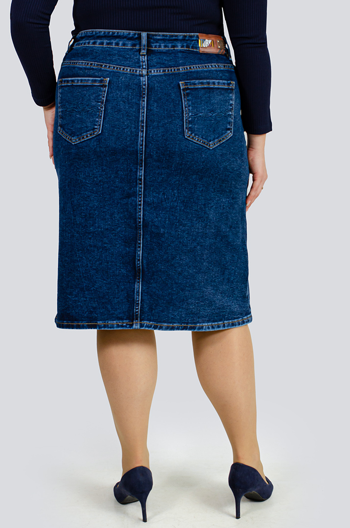 Джинсовая юбка миди с разрезом больших размеров
