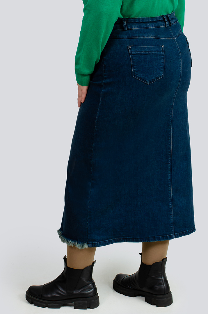 Спідниця міді синя з розрізом великих розмірів