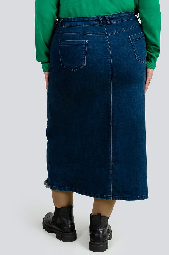 Спідниця міді синя з розрізом великих розмірів