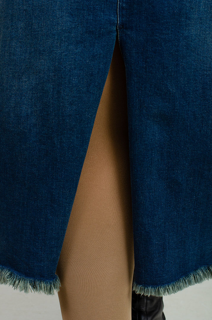 Спідниця міді синя з розрізом великих розмірів