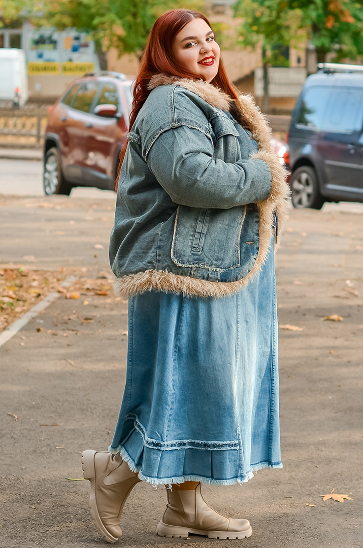 Спідниця джинсова з тороками і декором великих розмірів