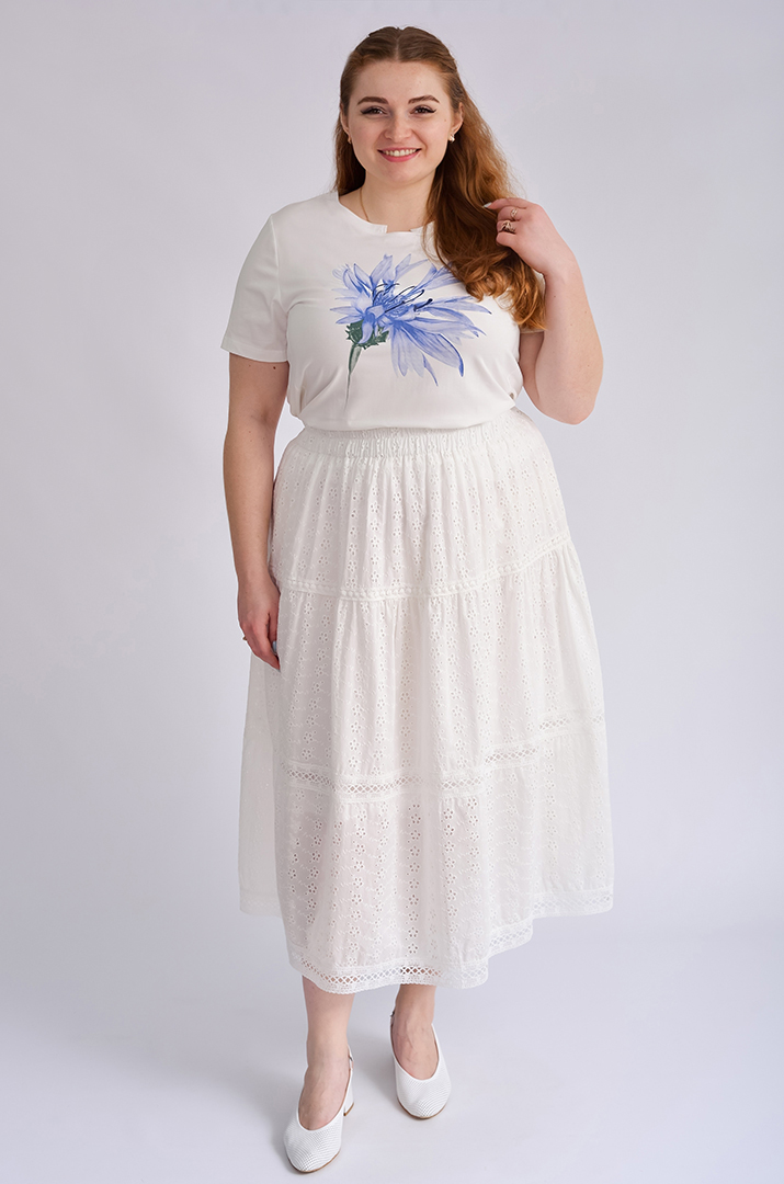 Спідниця міді білого кольору великих розмірів