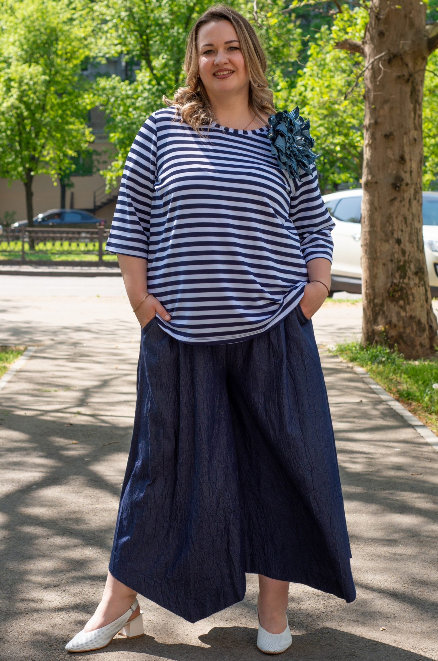 Спідниця-брюки міді великих розмірів