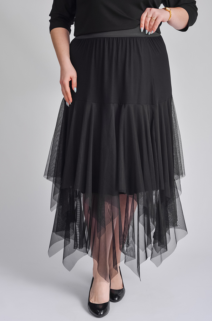 Чорна спідниця максі з фактурною сіткою великих розмірів