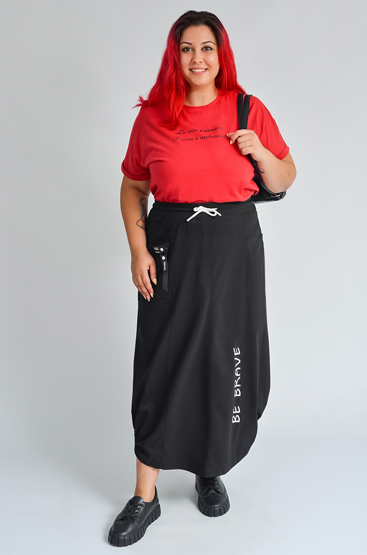 Спідниця міді зі стрейч-котону з накладними кишенями великих розмірів