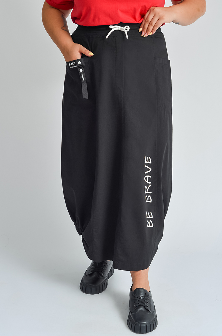 Спідниця міді зі стрейч-котону з накладними кишенями великих розмірів