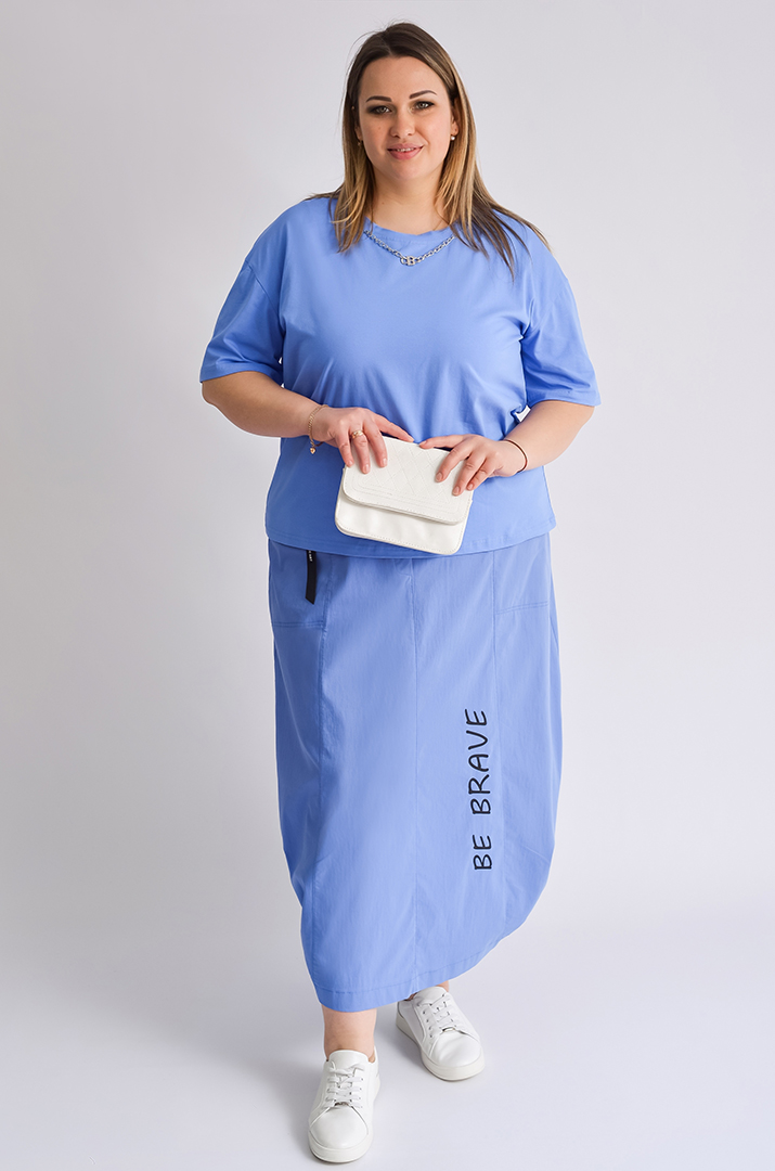 Спідниця міді зі стрейч-котону з накладними кишенями великих розмірів