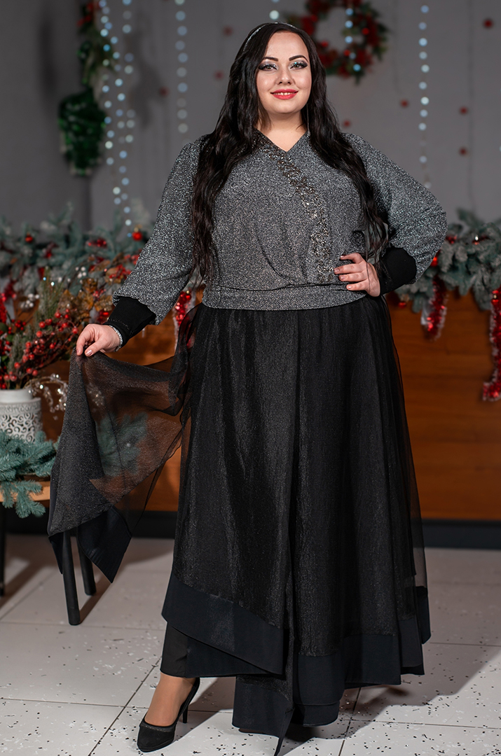 Спідниця максі чорного кольору з органзою великих розмірів