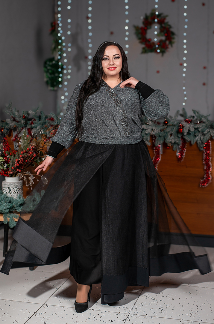 Спідниця максі чорного кольору з органзою великих розмірів