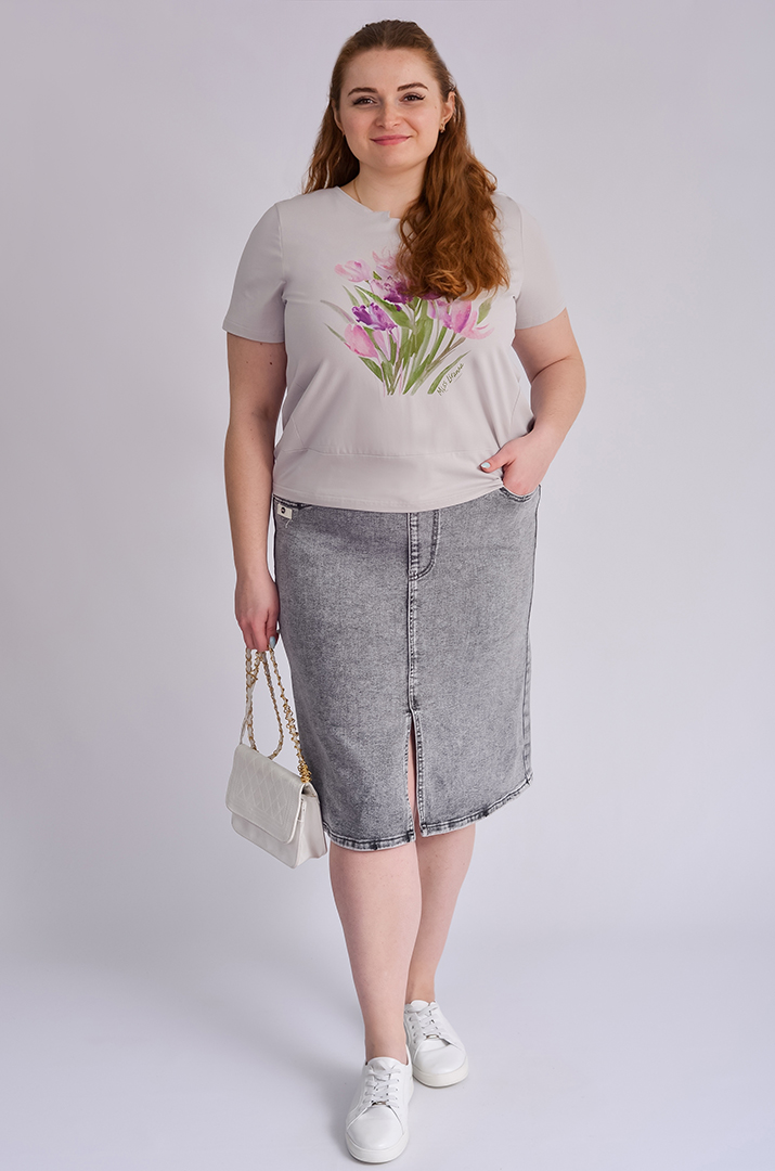 Юбка миди джинсовая светло-серого цвета больших размеров