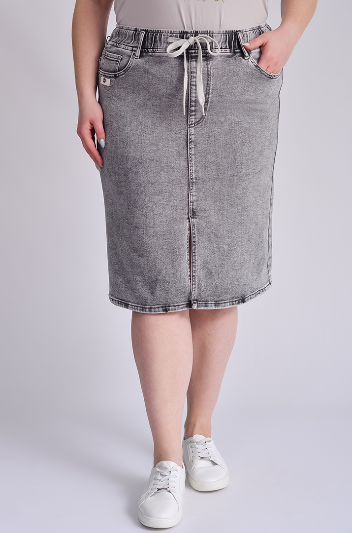 Юбка миди джинсовая светло-серого цвета больших размеров