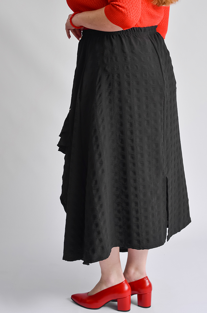 Спідниця міді жатка з рюшами та вирізом великих розмірів