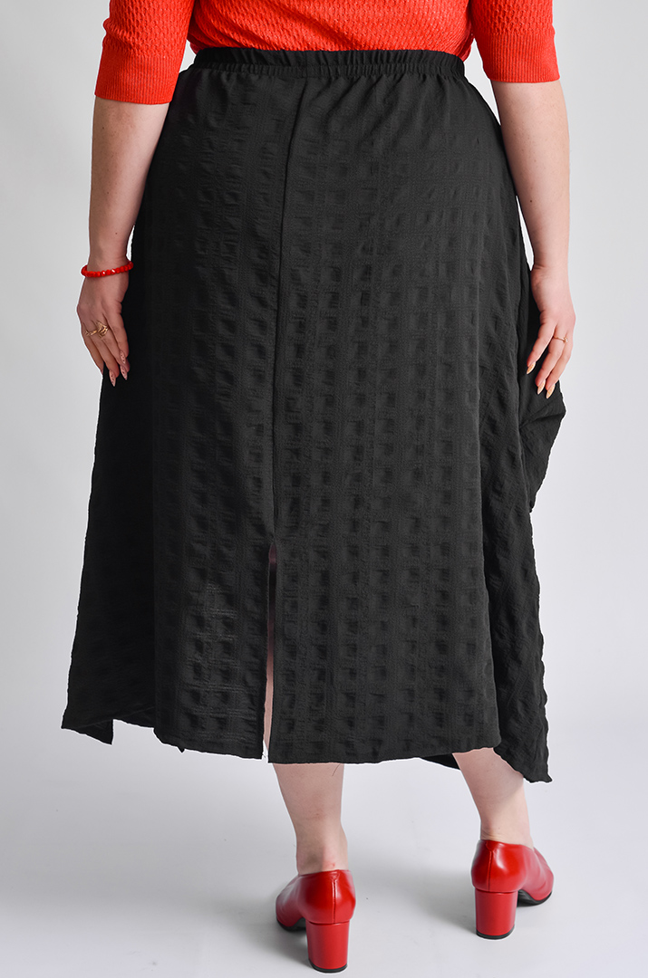 Спідниця міді жатка з рюшами та вирізом великих розмірів