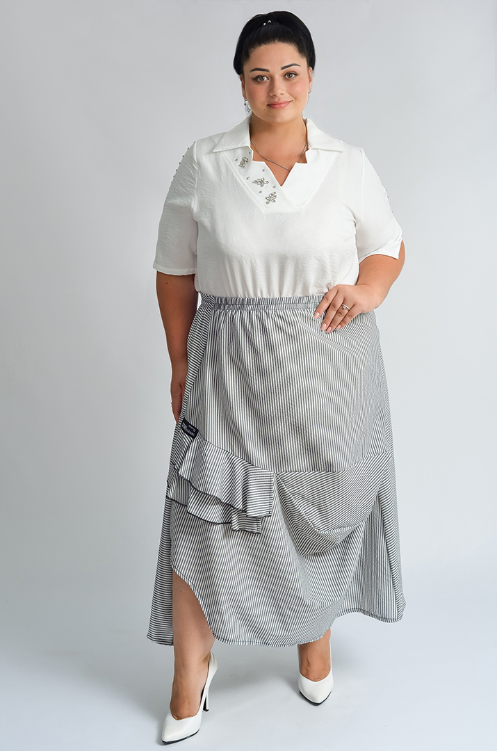 Спідниця з декоративними рюшами і смугастим принтом великих розмірів