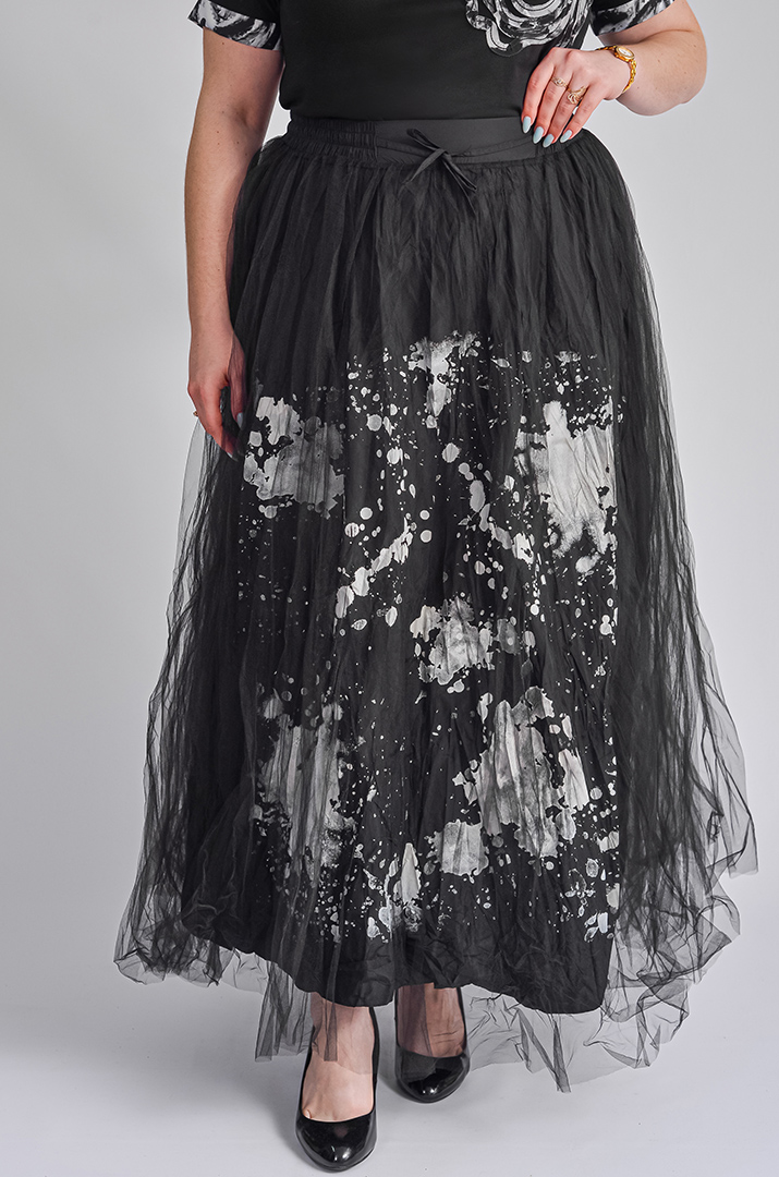 Спідниця максі з абстрактним білим принтом великих розмірів