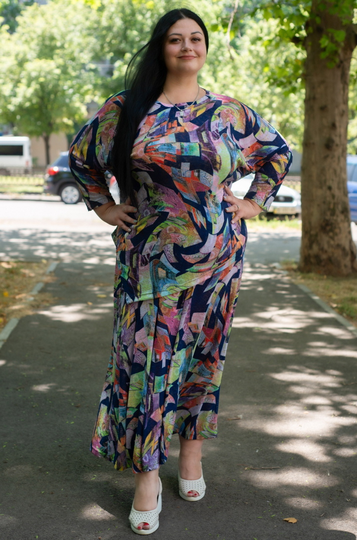 Спідниця максі трикотаж сітка з принтом великих розмірів