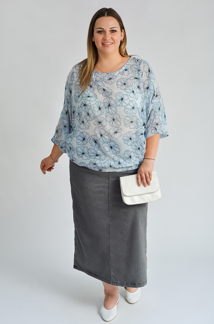 Юбка миди с функциональными кнопками по бокам больших размеров