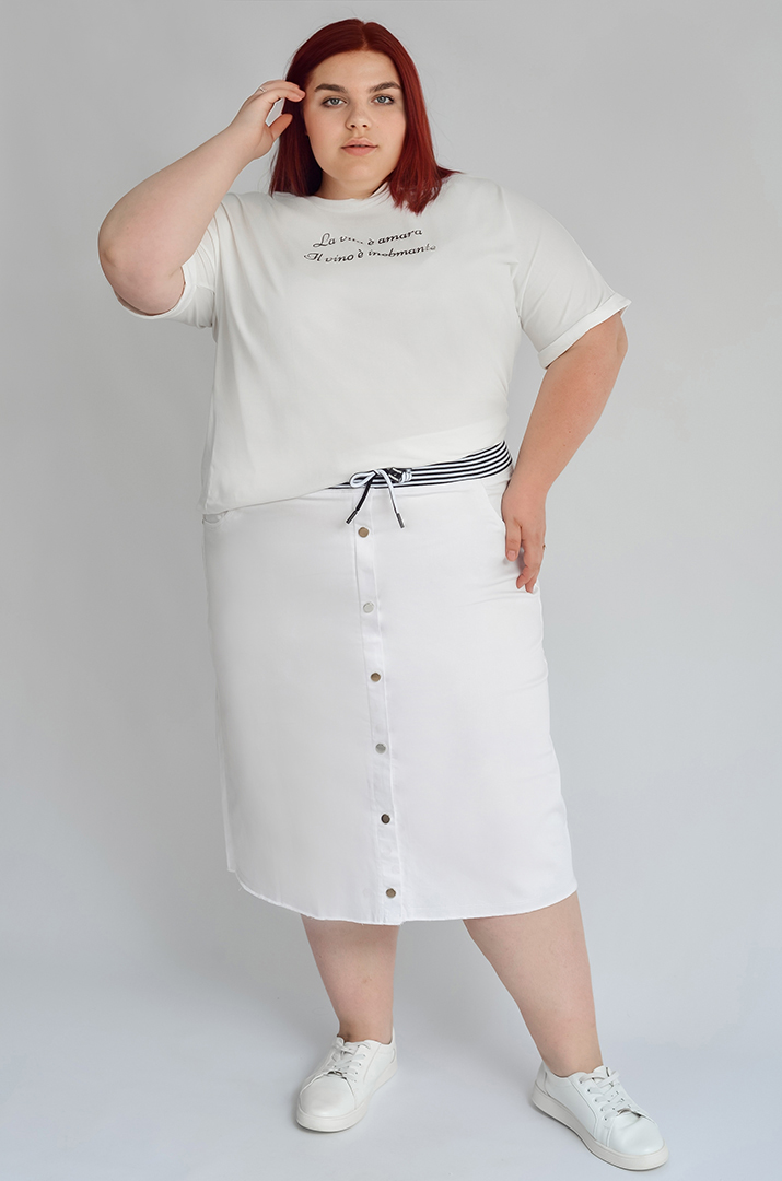 Джинсовая юбка миди белого цвета больших размеров