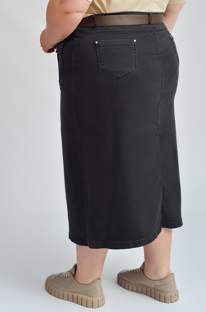 Джинсовая юбка миди с поясом в комплекте больших размеров