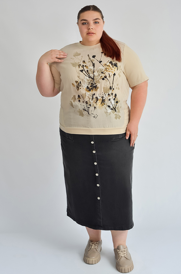 Джинсовая юбка миди с поясом в комплекте больших размеров