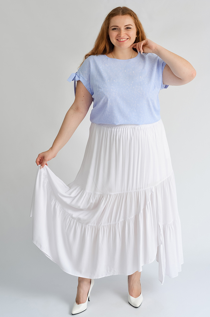 Спідниця максі у білому кольорі з під'юбником великих розмірів