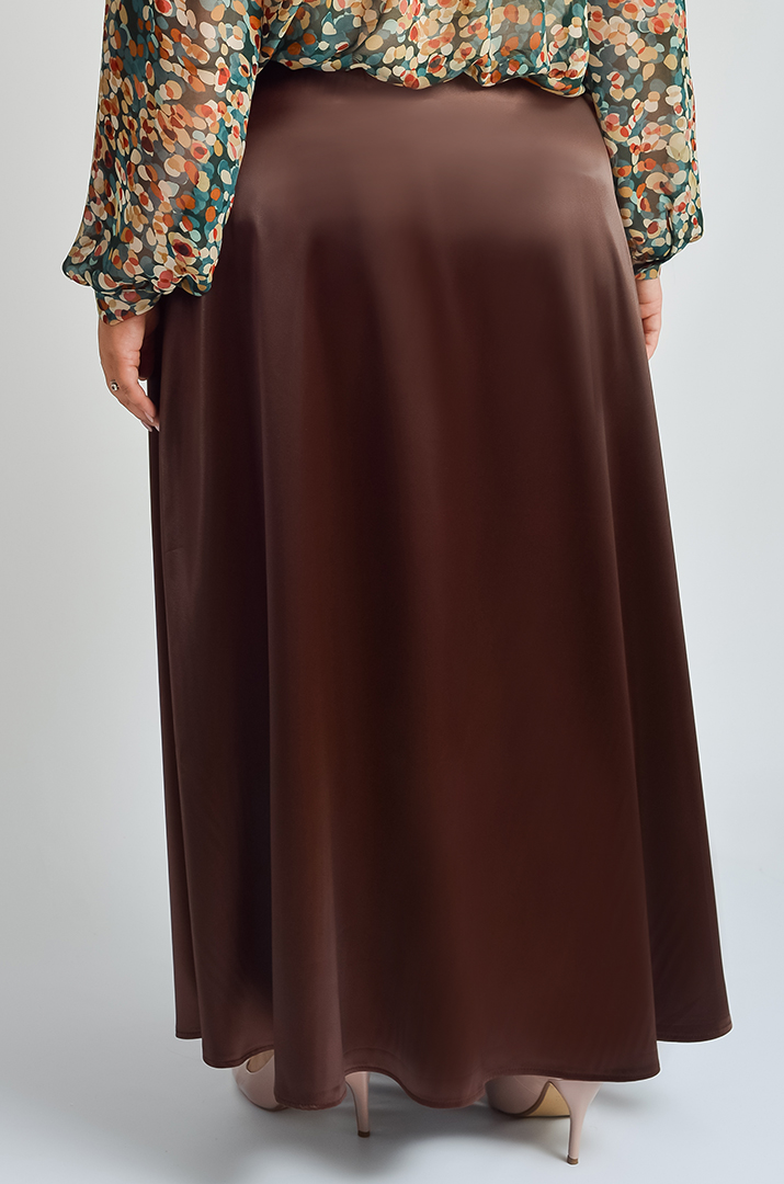 Атласна спідниця максі на резинці великих розмірів