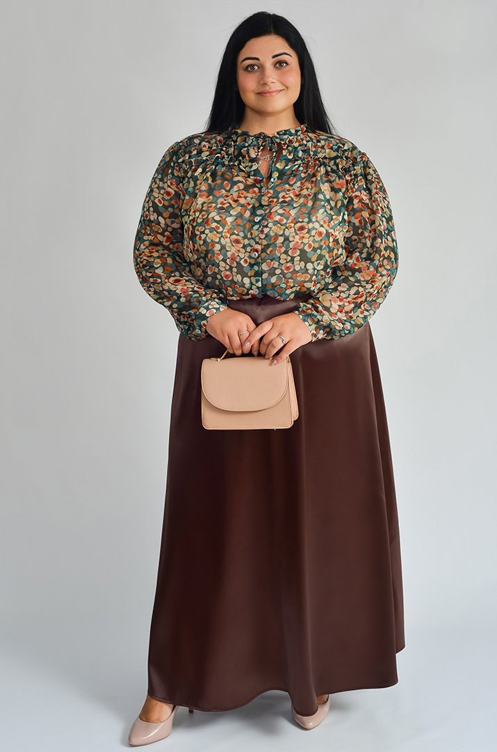 Атласна спідниця максі на резинці великих розмірів