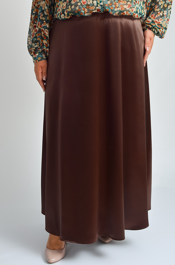 Атласна спідниця максі на резинці великих розмірів