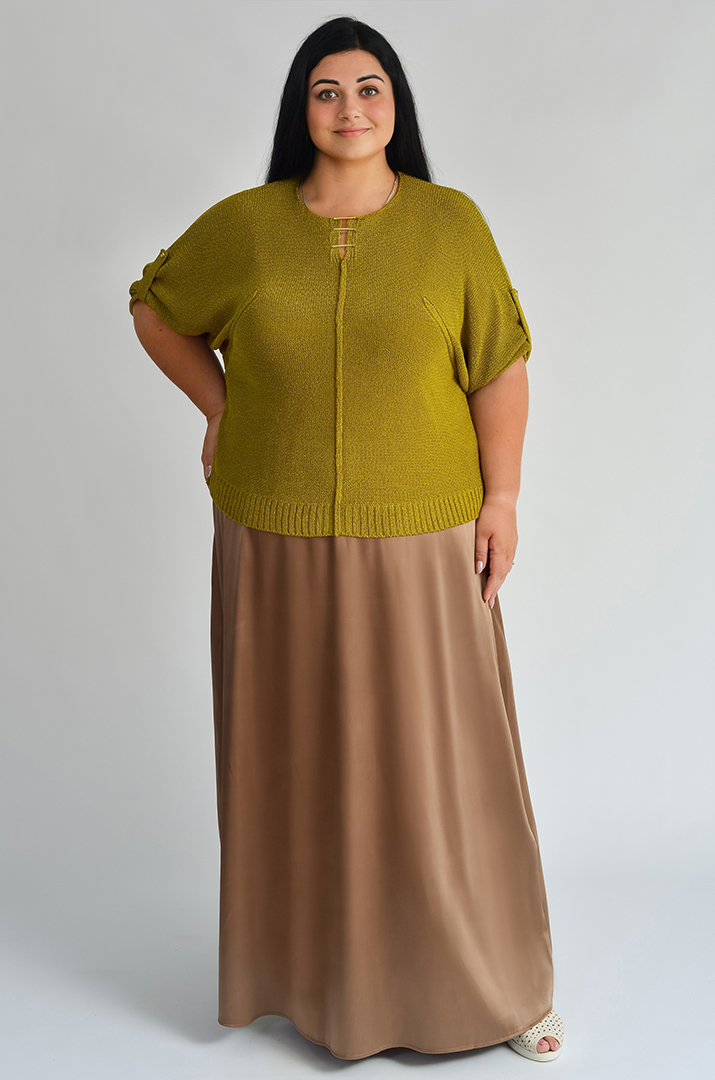 Атласна спідниця максі на резинці великих розмірів