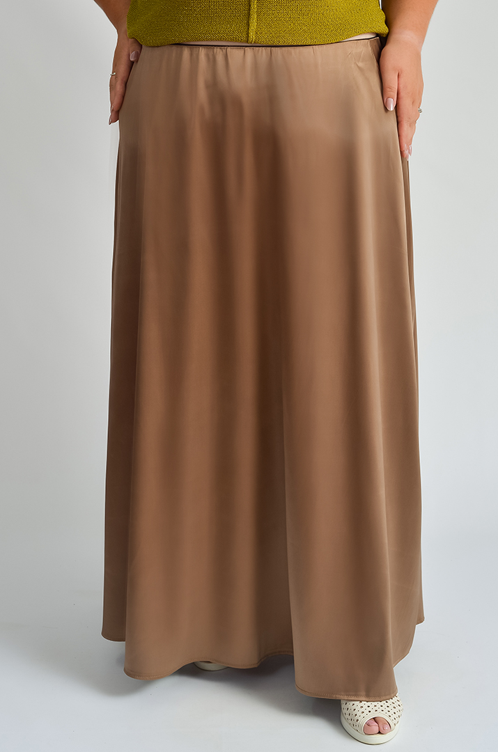 Атласна спідниця максі на резинці великих розмірів