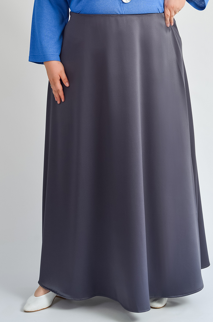 Атласна спідниця максі на резинці великих розмірів
