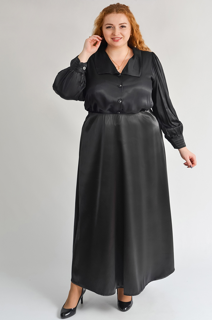 Атласна спідниця максі на резинці великих розмірів