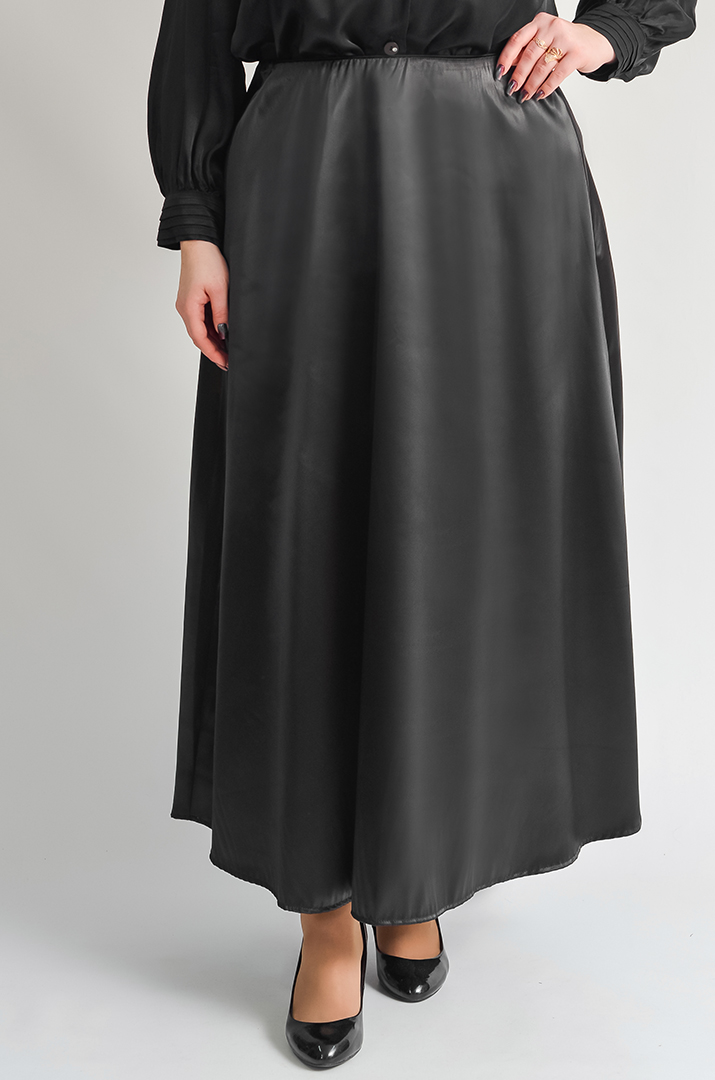 Атласна спідниця максі на резинці великих розмірів