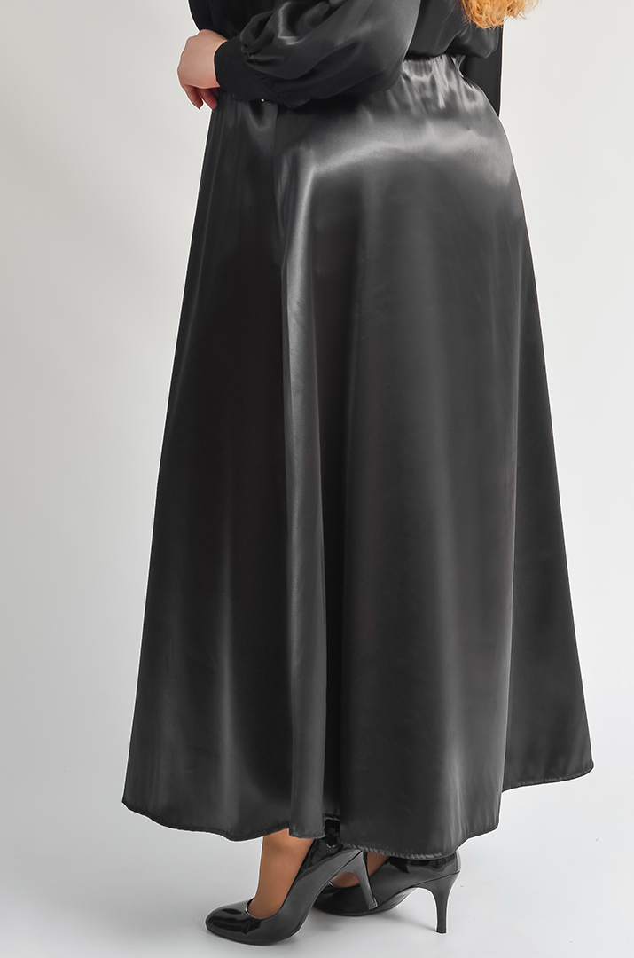 Атласна спідниця максі на резинці великих розмірів