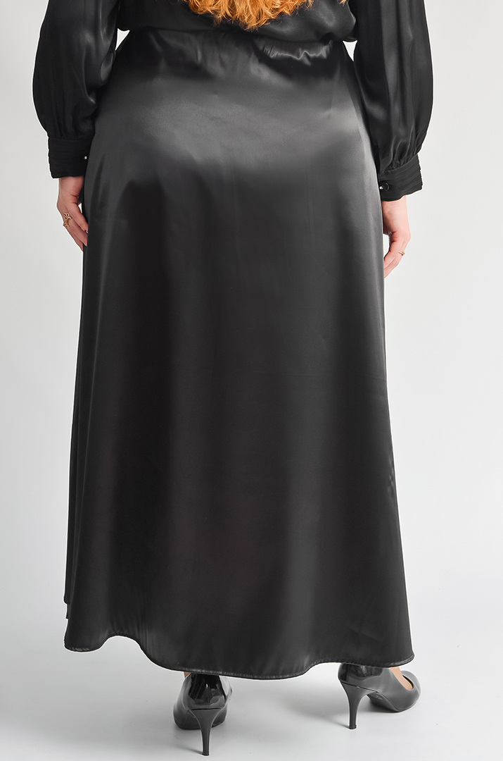 Атласна спідниця максі на резинці великих розмірів