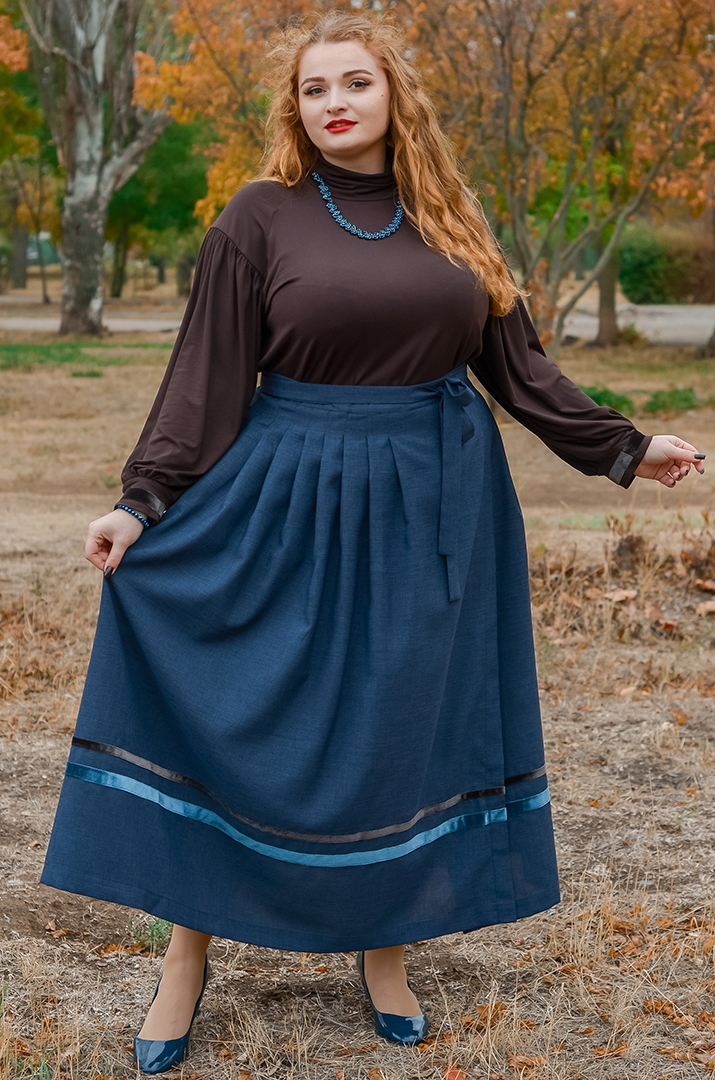 Спідниця на запах з контрастними вставками великих розмірів