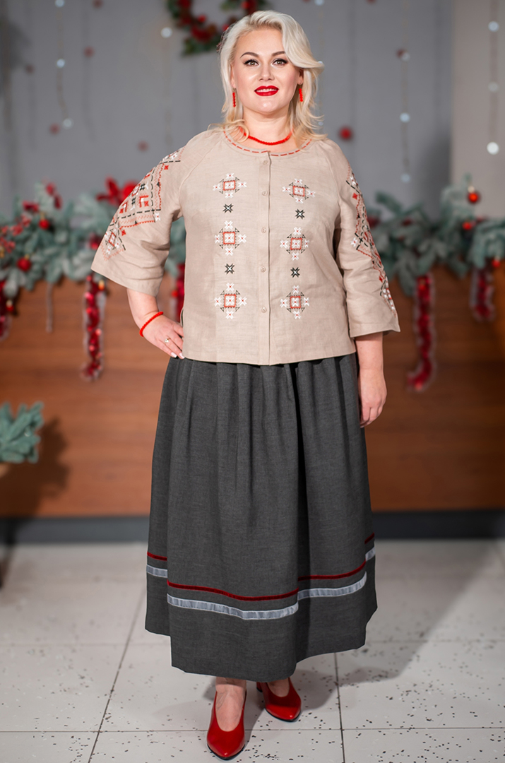 Спідниця на запах з контрастними вставками великих розмірів