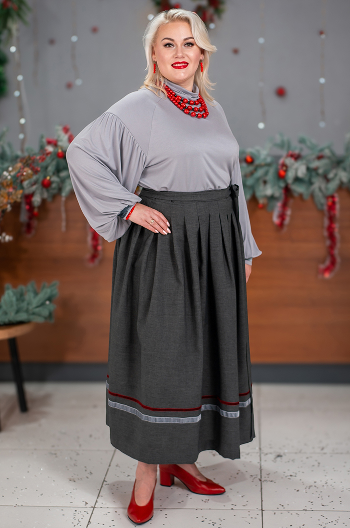 Спідниця на запах з контрастними вставками великих розмірів