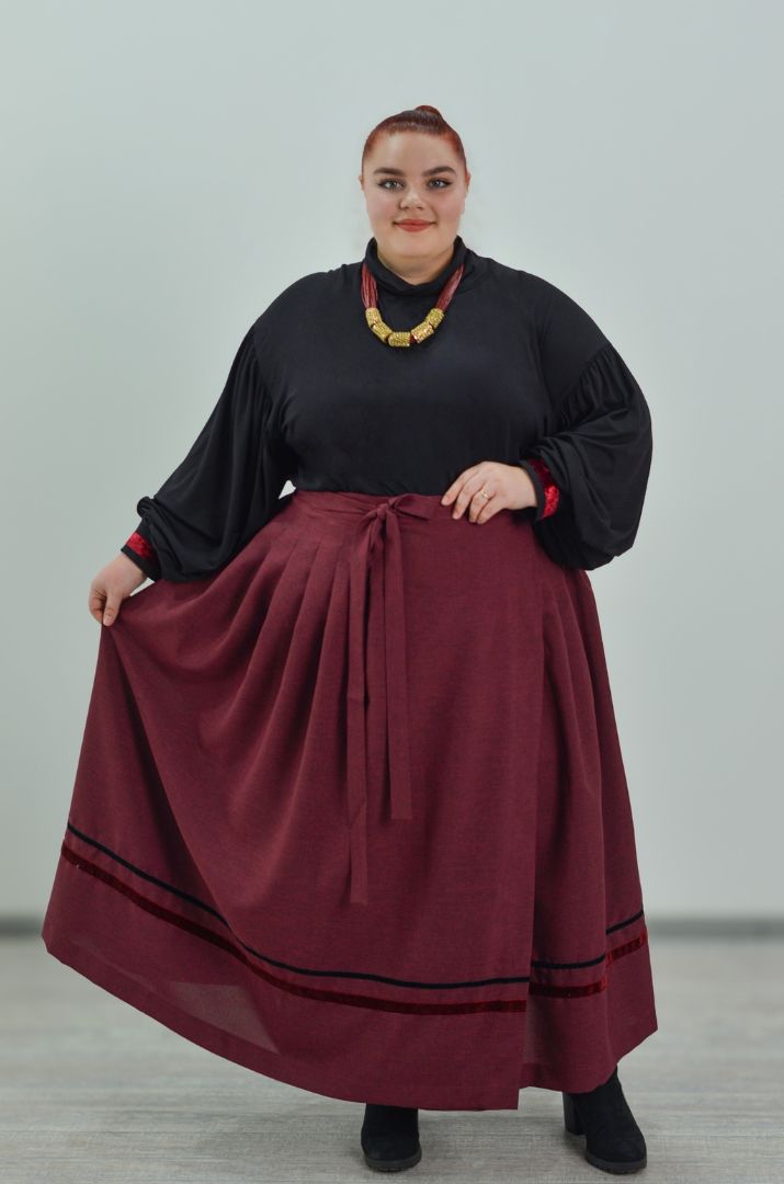 Спідниця на запах з контрастними вставками великих розмірів