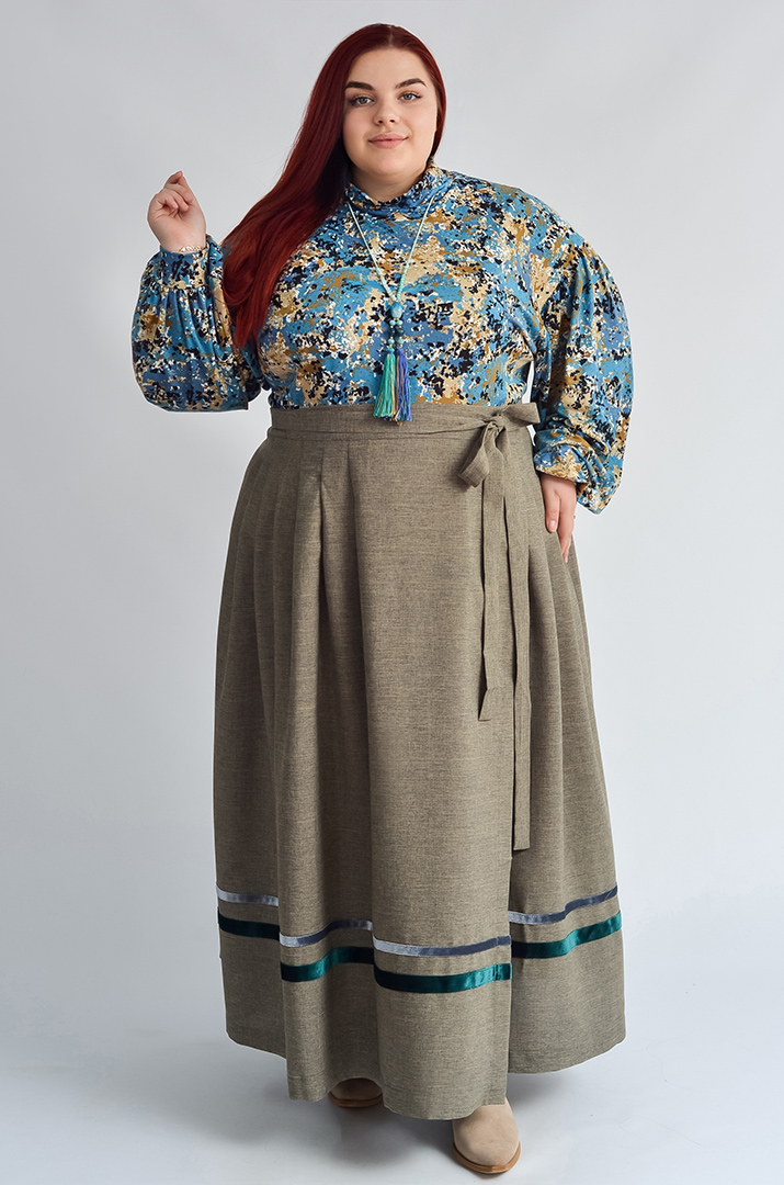 Спідниця на запах з контрастними вставками великих розмірів