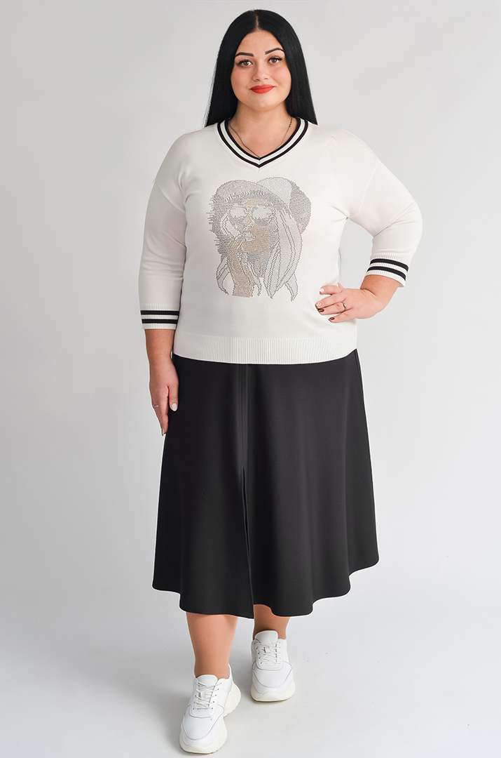 Чорна спідниця міді з елегантним розрізом великих розмірів