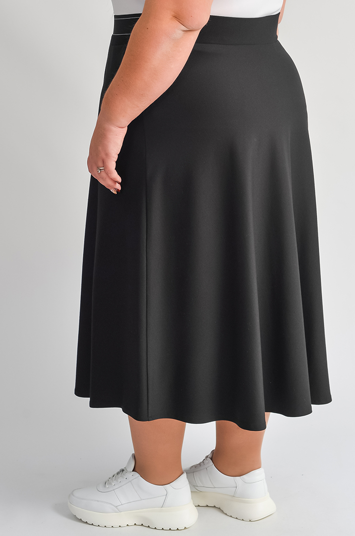 Чорна спідниця міді з елегантним розрізом великих розмірів