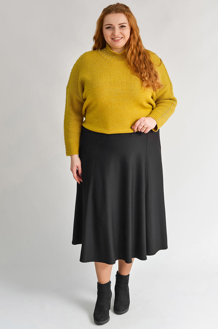 Чорна спідниця міді з боковими кишенями великих розмірів