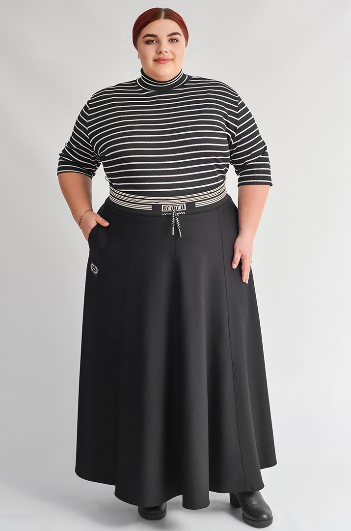 Чорна спідниця максі з акцентним поясом великих розмірів