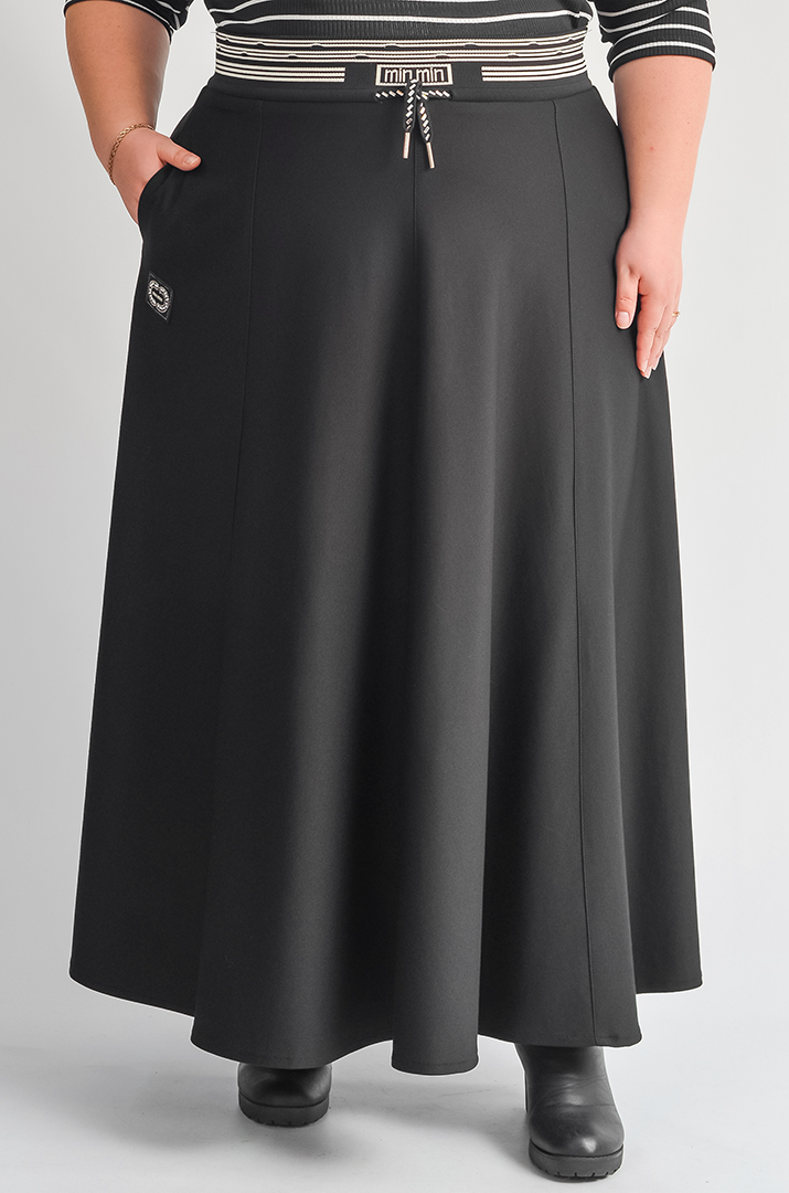 Чорна спідниця максі з акцентним поясом великих розмірів