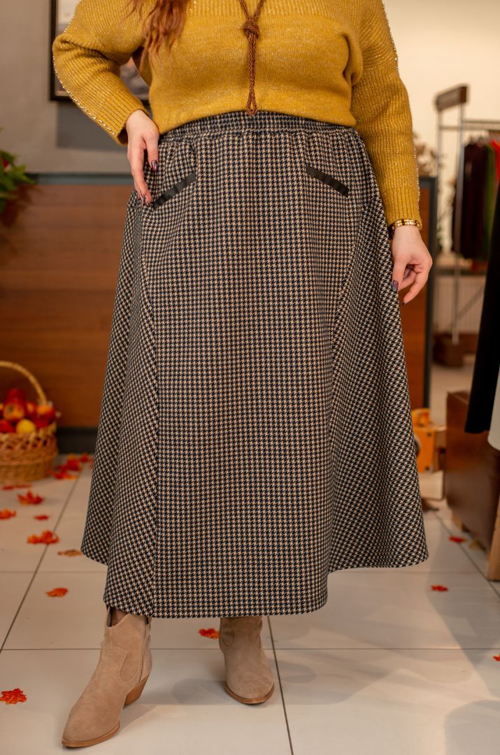 Спідниця максі з принтом “гусяча лапка” великих розмірів